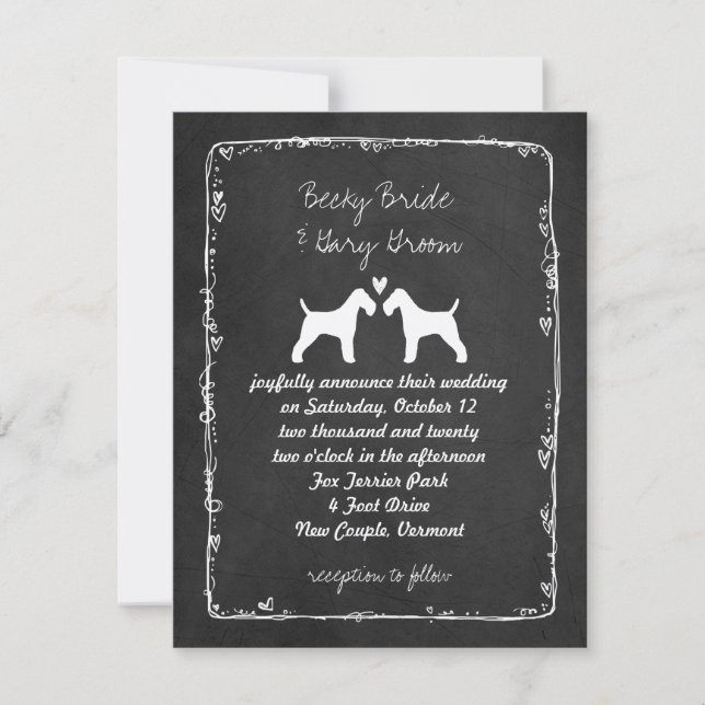 Wire Fox Terrier Silhouetten Hochzeit Einladung (Vorderseite)