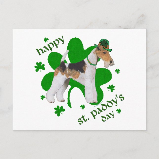 Wire Fox Terrier St. Patrick's Day Postkarte (Vorderseite)