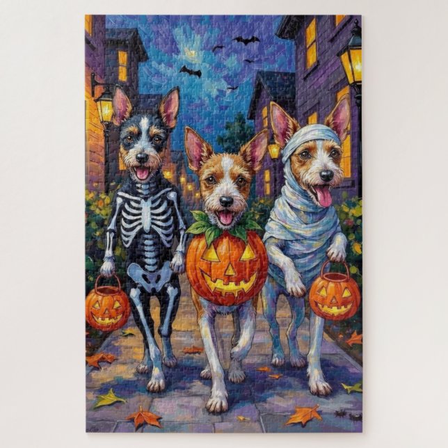 Wire Fox Terrier Trick-or-Treating Halloween Puzzle (Vertikal)