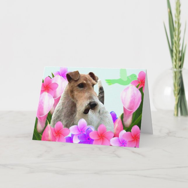 Wire Fox Terrier und Blume Dankeskarte (Vorderseite)