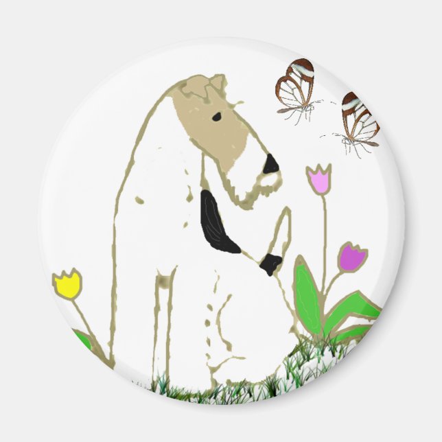 Wire Fox Terrier und Schmetterlinge Magnet (Vorne)