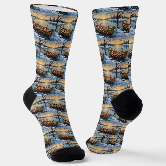 Wire Fox Terrier Weihnachtsboot Urlaub Socken (Gewinkelt)
