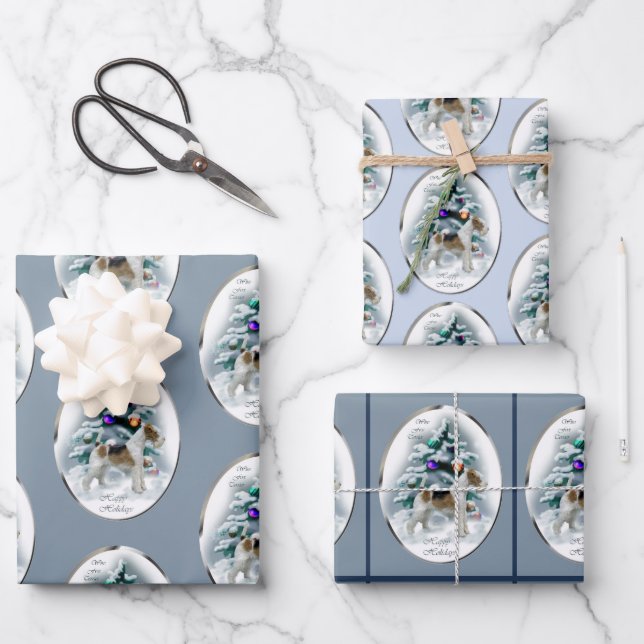 Wire Fox Terrier Weihnachtsgeschenke Geschenkpapier Set (Vorderseite)