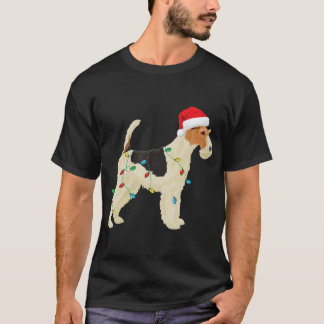 Wire Fox Terrier Weihnachtslicht Weihnachtsmannmüt T-Shirt