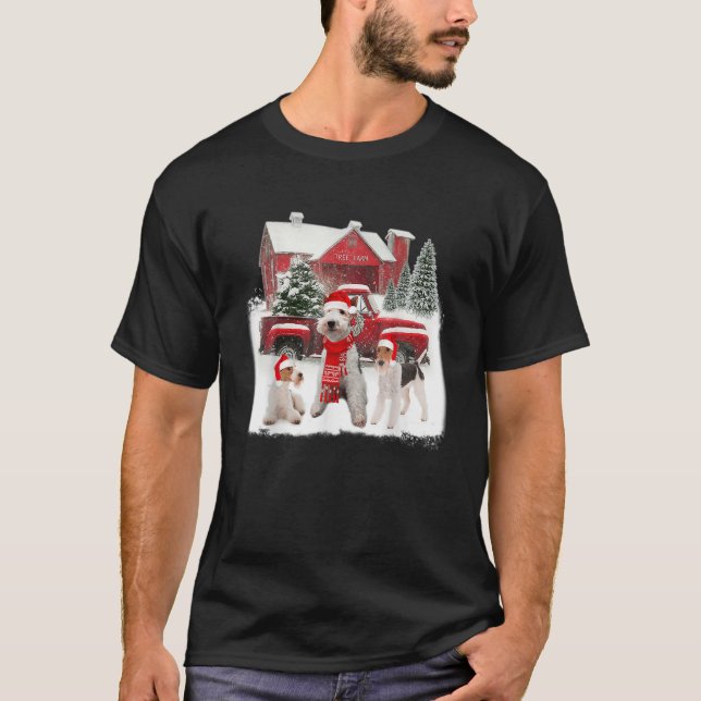 Wire fox Terrier Weihnachtsmannmütze Red Truck Tre T-Shirt (Vorderseite)