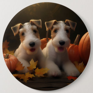 Wire Fox Terrier Welpe Autumn Delight Pumpkin Button