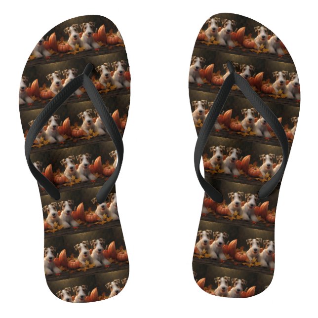 Wire Fox Terrier Welpe Autumn Delight Pumpkin Flip Flops (Fußbett)