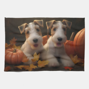 Wire Fox Terrier Welpe Autumn Delight Pumpkin Geschirrtuch