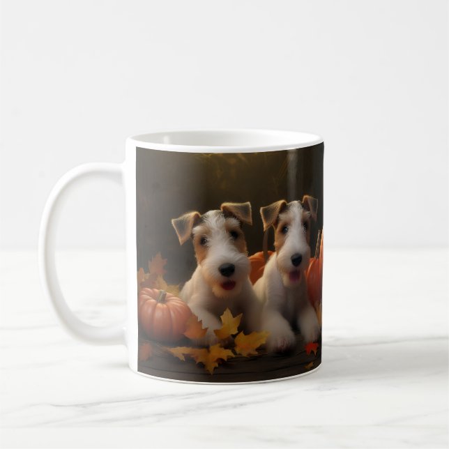 Wire Fox Terrier Welpe Autumn Delight Pumpkin Kaffeetasse (Links)
