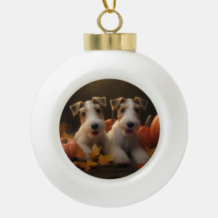Wire Fox Terrier Welpe Autumn Delight Pumpkin Keramik Kugel-Ornament