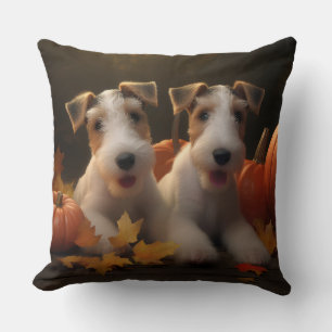 Wire Fox Terrier Welpe Autumn Delight Pumpkin Kissen