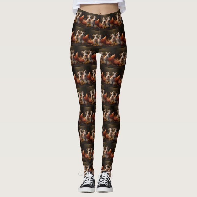 Wire Fox Terrier Welpe Autumn Delight Pumpkin Leggings (Vorderseite)
