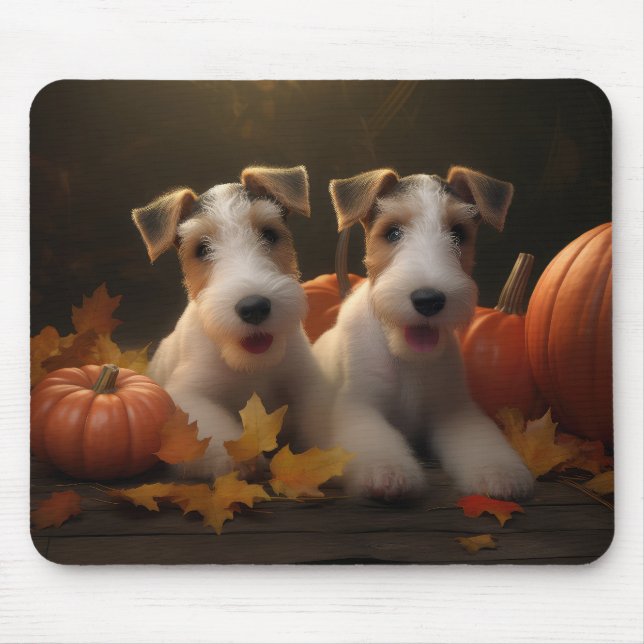 Wire Fox Terrier Welpe Autumn Delight Pumpkin Mousepad (Vorne)