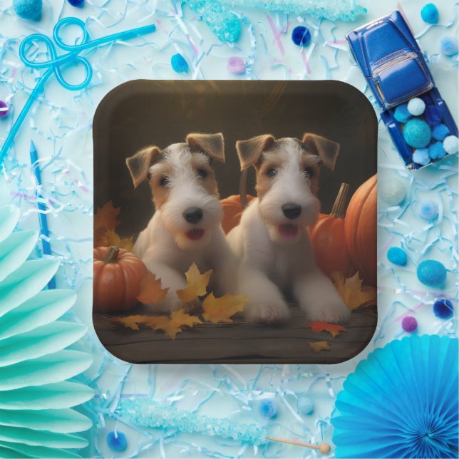 Wire Fox Terrier Welpe Autumn Delight Pumpkin Pappteller (Party)