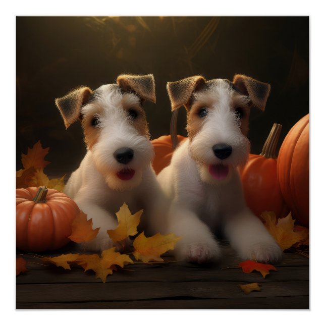 Wire Fox Terrier Welpe Autumn Delight Pumpkin Poster (Vorderseite)