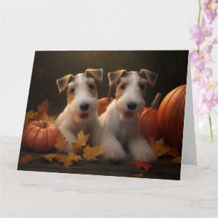 Wire Fox Terrier Welpe Herbstfreude Kürbis Karte