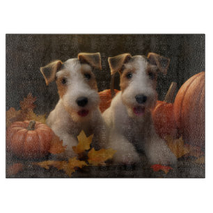 Wire Fox Terrier Welpe Herbstfreude Kürbis Schneidebrett