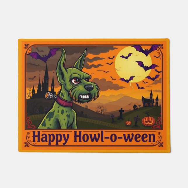 Wire Fox Terrierstein Frohes Heul-o-ween Fußmatte (Vorderseite)