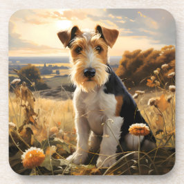 Wire Hair Fox Terrier im Herbst Landschaft Getränkeuntersetzer
