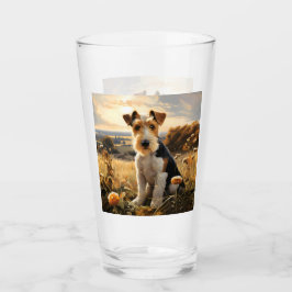 Wire Hair Fox Terrier im Herbst Landschaft Glas