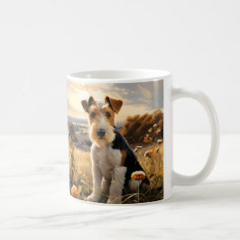 Wire Hair Fox Terrier im Herbst Landschaft Kaffeetasse