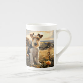 Wire Hair Fox Terrier im Herbst Landschaft Prozellantasse