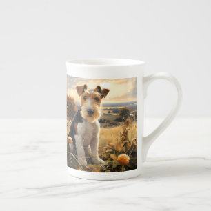 Wire Hair Fox Terrier im Herbst Landschaft Prozellantasse
