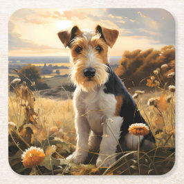 Wire Hair Fox Terrier im Herbst Landschaft Rechteckiger Pappuntersetzer