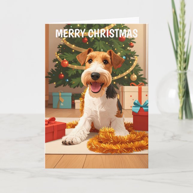 Wire Hair Fox Terrier Weihnachtskarte Karte (Vorderseite)
