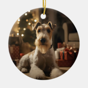Wire Hair Fox Terrier Weihnachtskarte Keramik Ornament