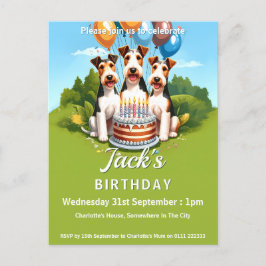 Wire Hair Fox Terriers Geburtstagspartei Einladungspostkarte