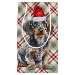 Wire Haired Dachshund Dog on Red Plaid Christmas Kleine Geschenktüte