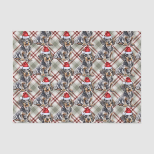 Wire Haired Dachshund Santa Dog Plaid Christmas Seidenpapier (Vorderseite)