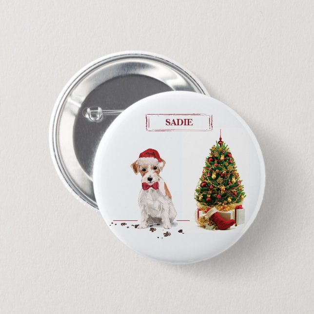 Wire Haired Jack Russell Funny Christmas Dog Button (Vorne & Hinten)