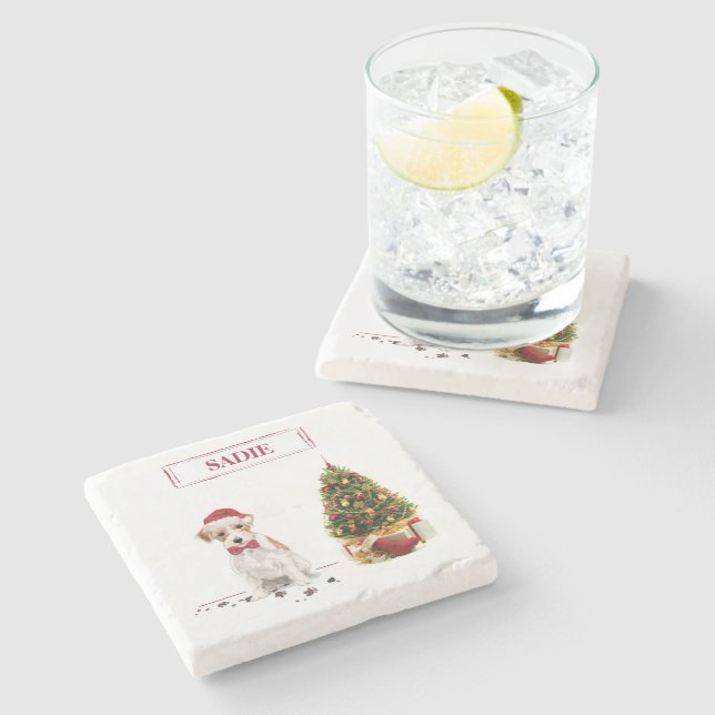 Wire Haired Jack Russell Funny Christmas Dog Steinuntersetzer (Seitenansicht)