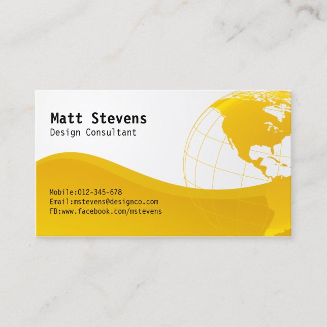 Wire Yellow Globe Americas Business Card Visitenkarte (Vorderseite)