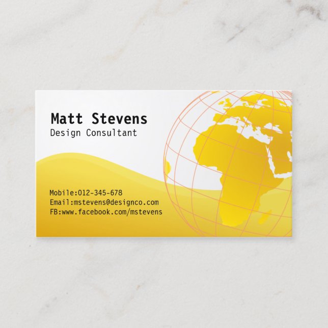 Wire Yellow Globe Europe Africa Business Card Visitenkarte (Vorderseite)