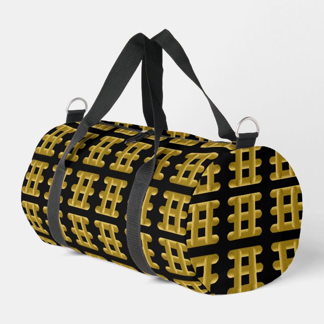 Wired Golden Cord Squared Pattern Gold On Black  Duffle Bag (Linke Seite)