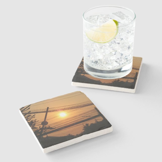 Wired Sunset ... Krung Thep, Thailand Steinuntersetzer (Seitenansicht)