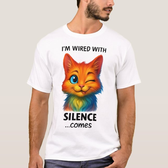 Wired With Silence Poetic Quote Funny T-Shirt (Vorderseite)