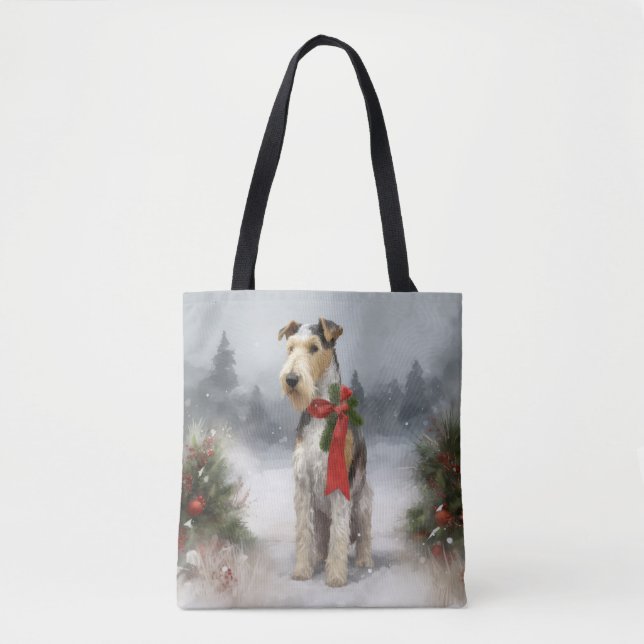Wirefox Terrier Dog im Schnee Weihnachten (Vorderseite)