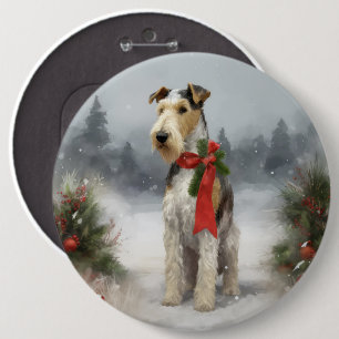 Wirefox Terrier Dog im Schnee Weihnachten Button