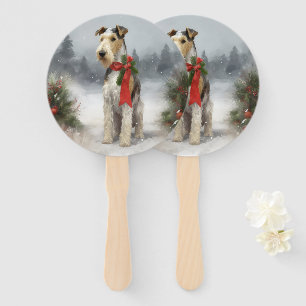 Wirefox Terrier Dog im Schnee Weihnachten Fächer