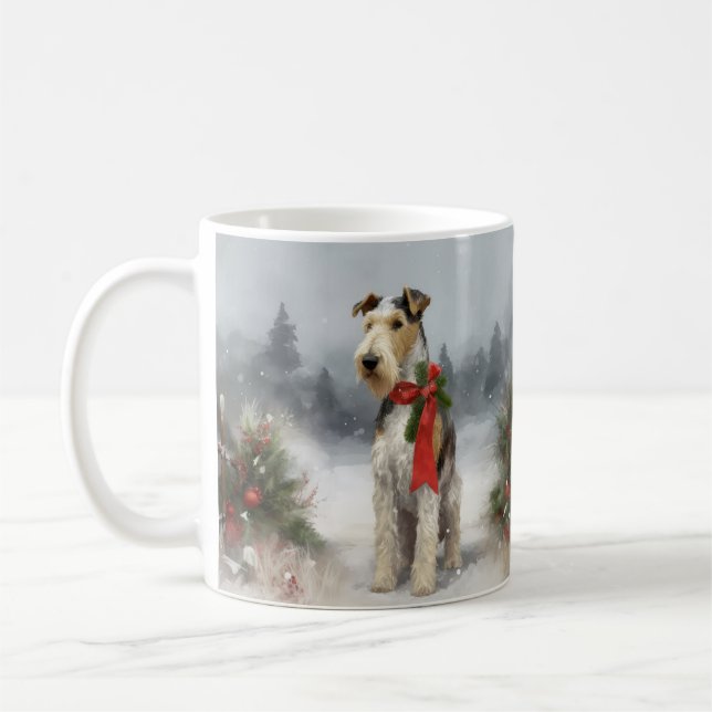 Wirefox Terrier Dog im Schnee Weihnachten Kaffeetasse (Links)