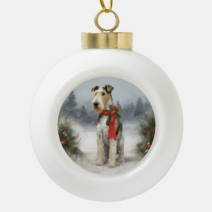 Wirefox Terrier Dog im Schnee Weihnachten Keramik Kugel-Ornament