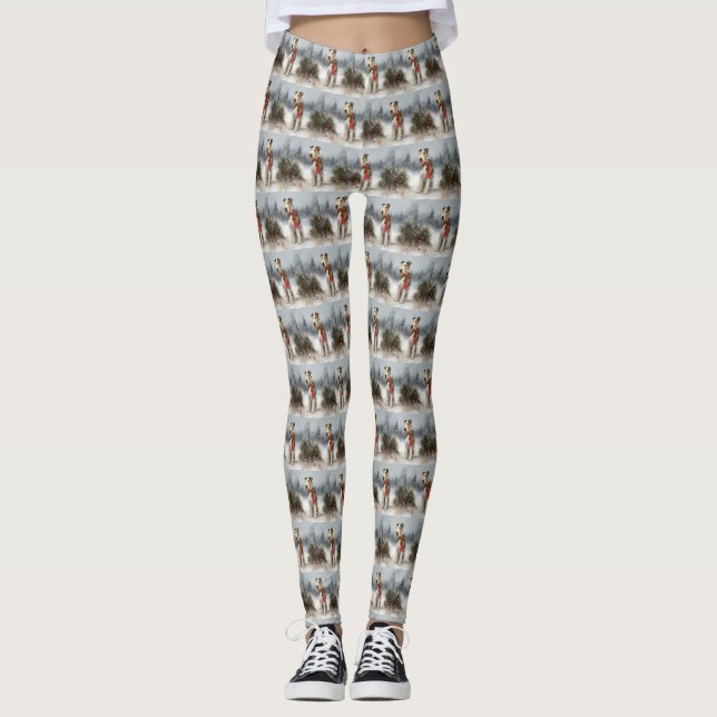 Wirefox Terrier Dog im Schnee Weihnachten Leggings (Vorderseite)