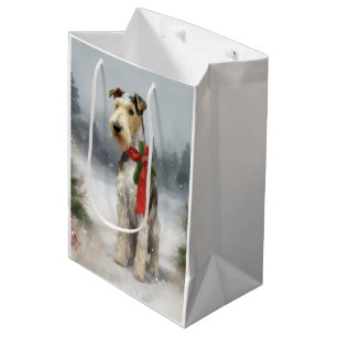 Wirefox Terrier Dog im Schnee Weihnachten Mittlere Geschenktüte