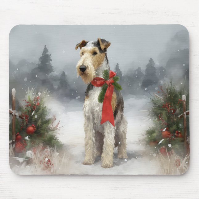 Wirefox Terrier Dog im Schnee Weihnachten Mousepad (Vorne)