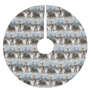 Wirefox Terrier Dog im Schnee Weihnachten Polyester Weihnachtsbaumdecke