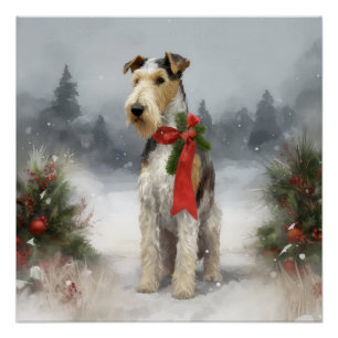 Wirefox Terrier Dog im Schnee Weihnachten Poster